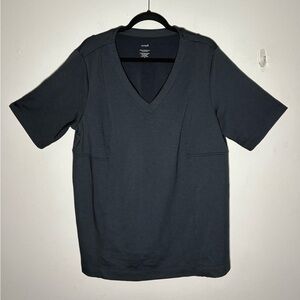 Purejill V-Neck Double Knit Seamed Tunic in Black Size XL